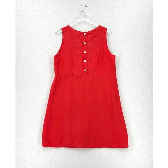 FLAX Linen Dress Womens Medium Orange Sleeveless Shift Scoop Neck Lagenlook - Picture 2 of 16